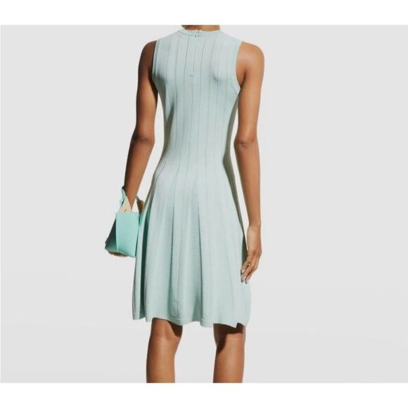 Lela Rose Brocade Long-Sleeve Oxford Blue Textured Knit Fit & Flare NWT $990 - Picture 3 of 8